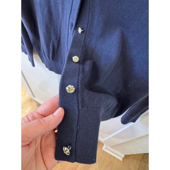 Kate Spade Navy Rhinestone Button Navy Blue Cropped Sweater Normcore Size S - Picture 3 of 6